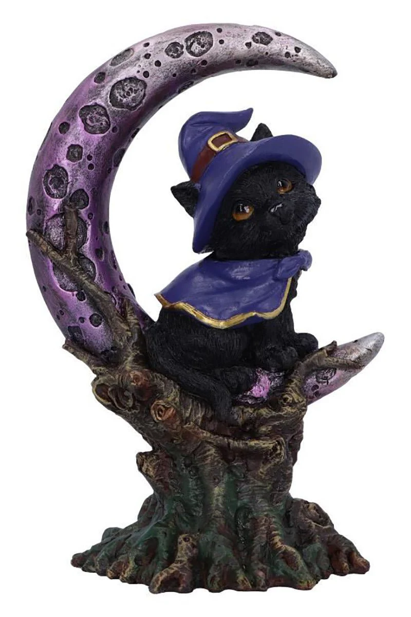 Grimalkin Witches Familiar Black Cat and Crescent Moon Figurine - Image 2