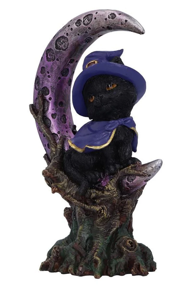 Grimalkin Witches Familiar Black Cat and Crescent Moon Figurine - Image 5