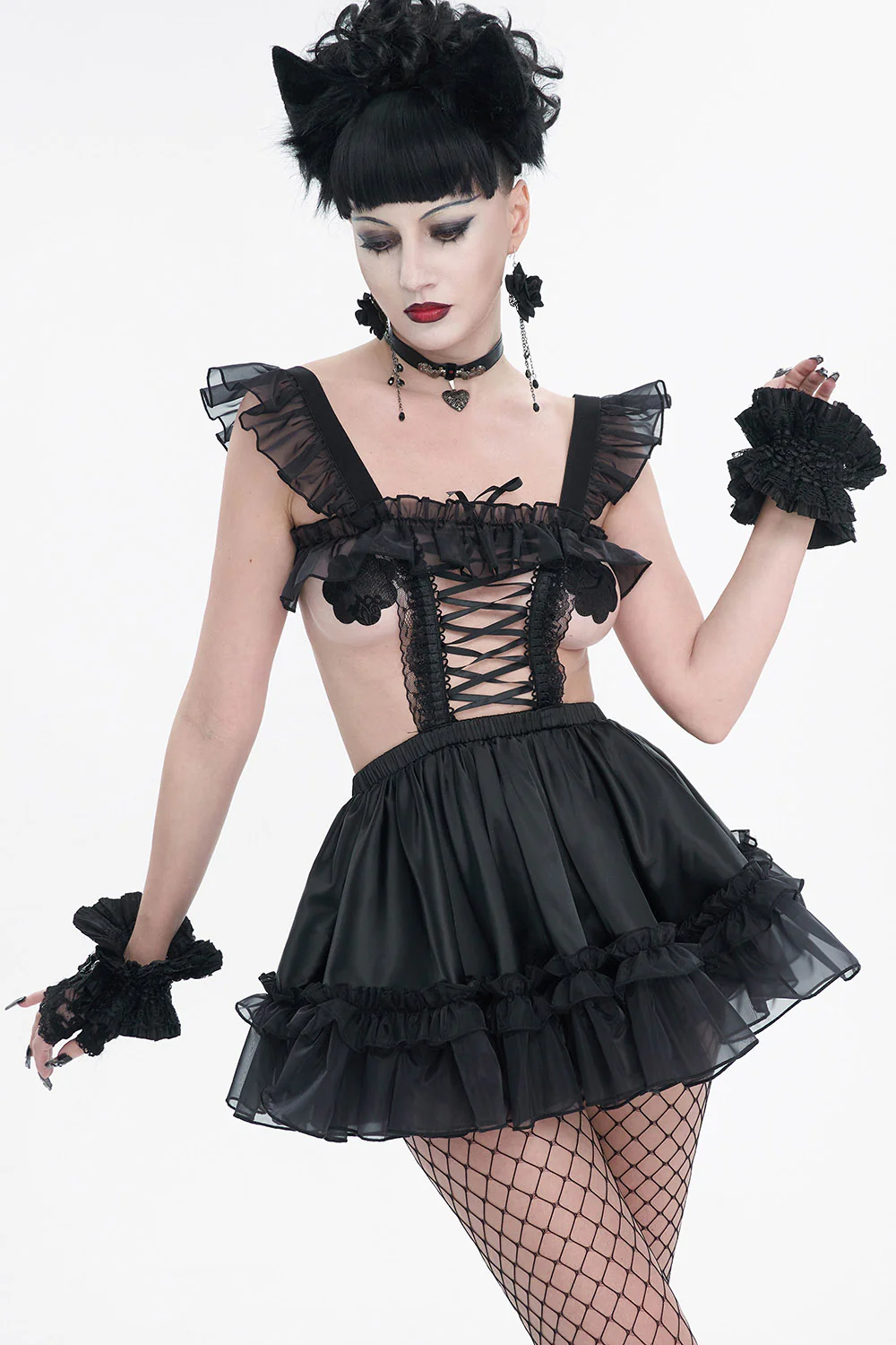 Haunted Corridor Frilly Lace Gloves - Image 6