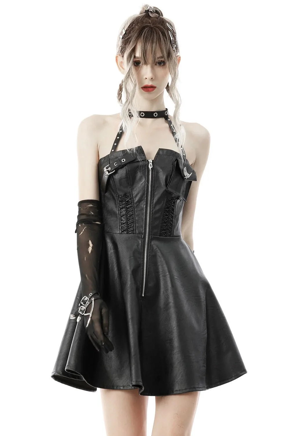 Hexed Leather Halter Dress - Image 4