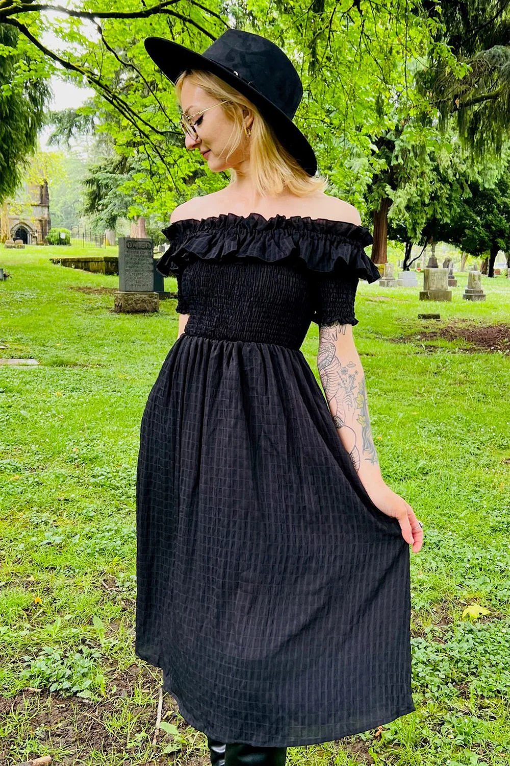 Hilda - Dark Plaid Cottage Dress - Image 4