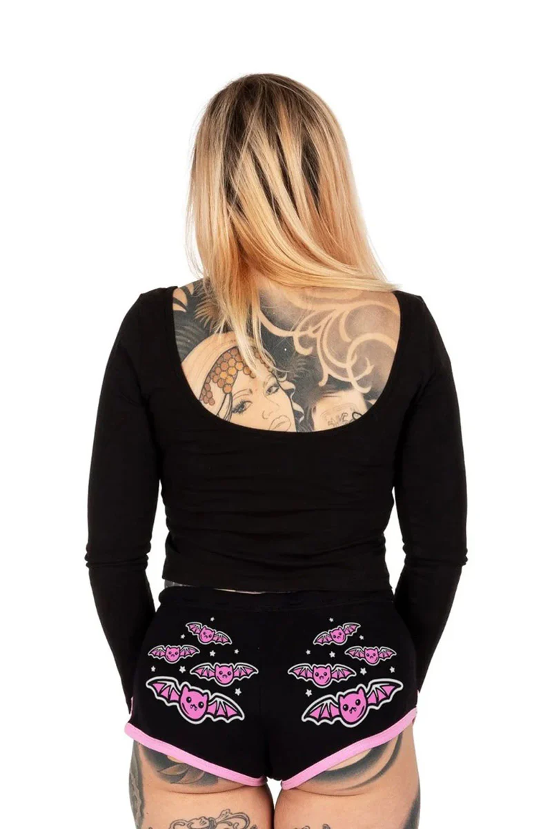 Kawaii Bats Pink Trim Short Shorts - Image 3