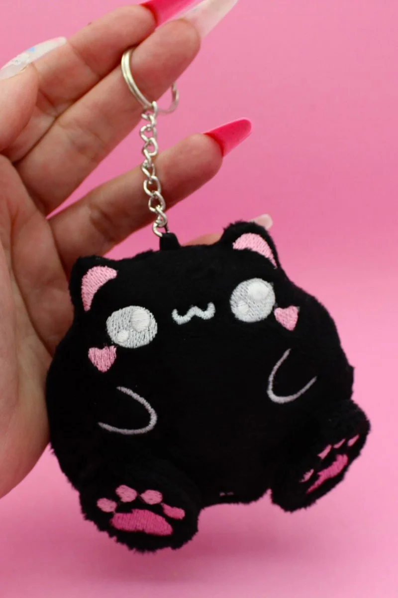 Kawaii Fat Cat Keychain [Black] - Image 2