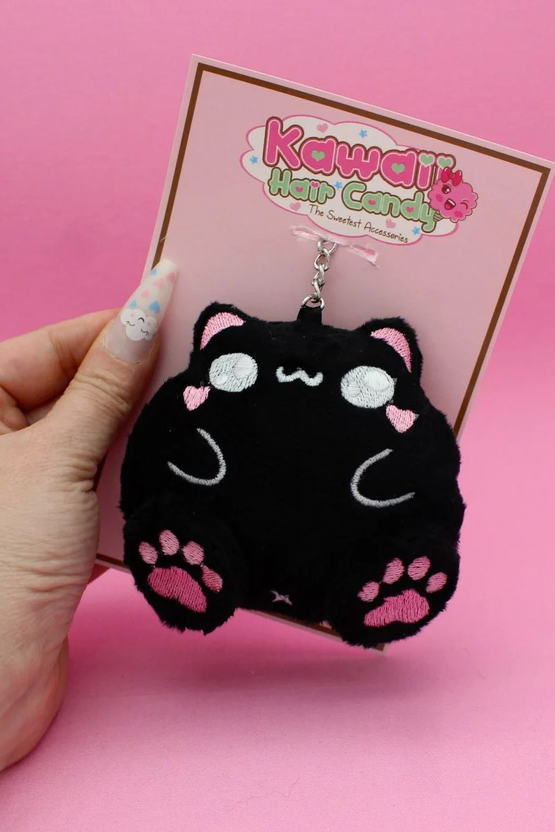 Kawaii Fat Cat Keychain [Black] - Image 3