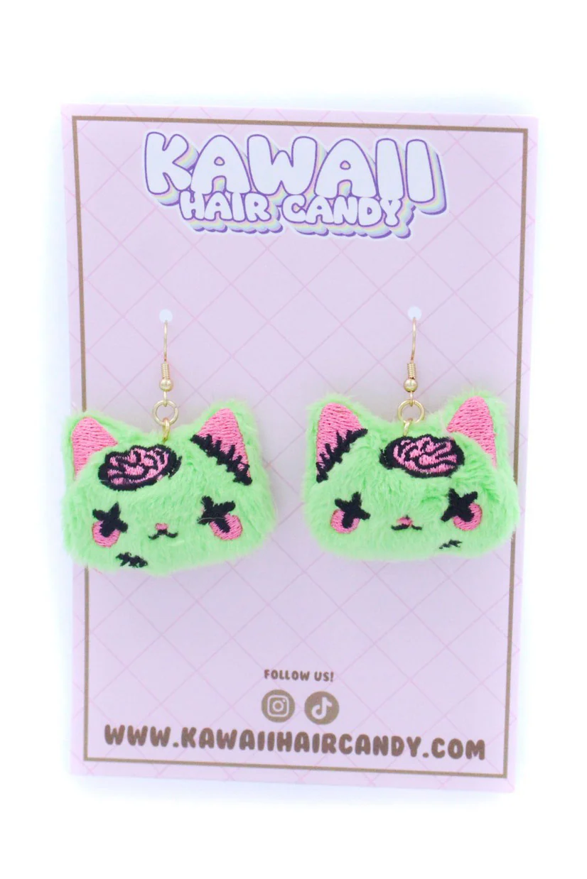 Kawaii Zombie Cat Anime Earrings [Green] - Image 2