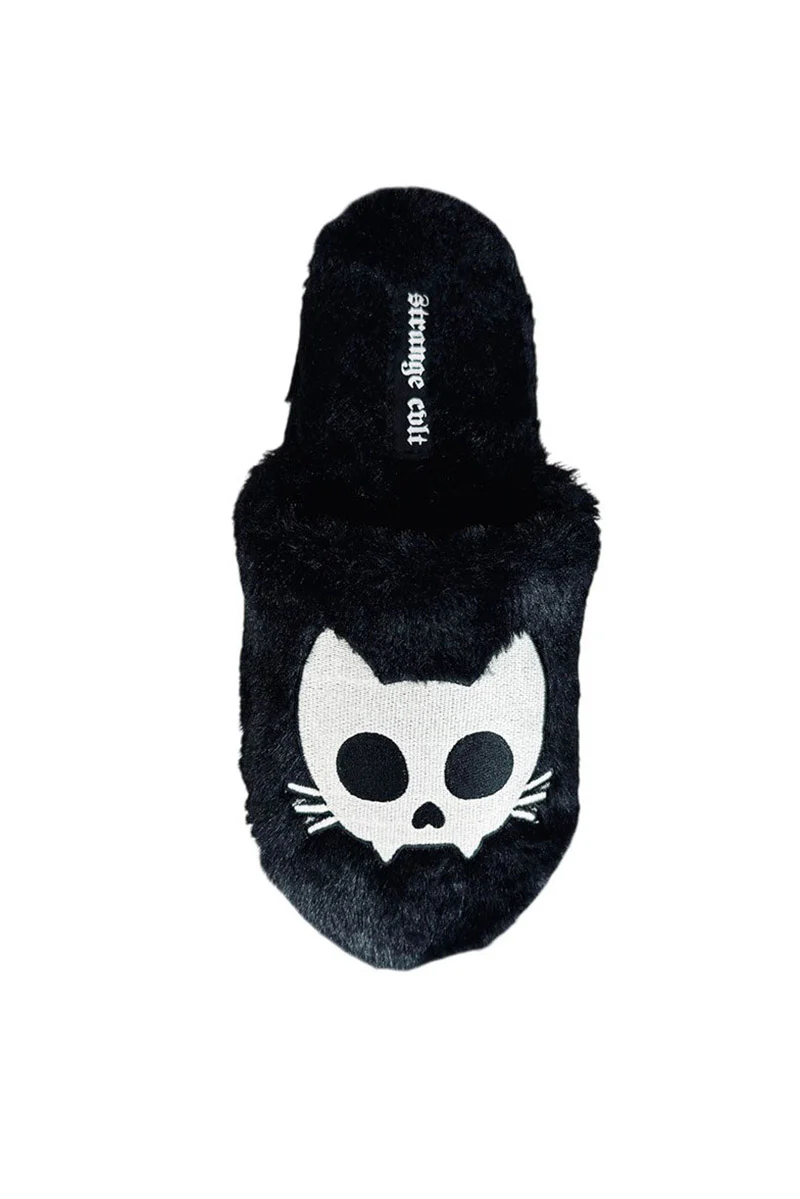Kreepy Kozy Kitty Skull Slippers [Black/White] - Image 3