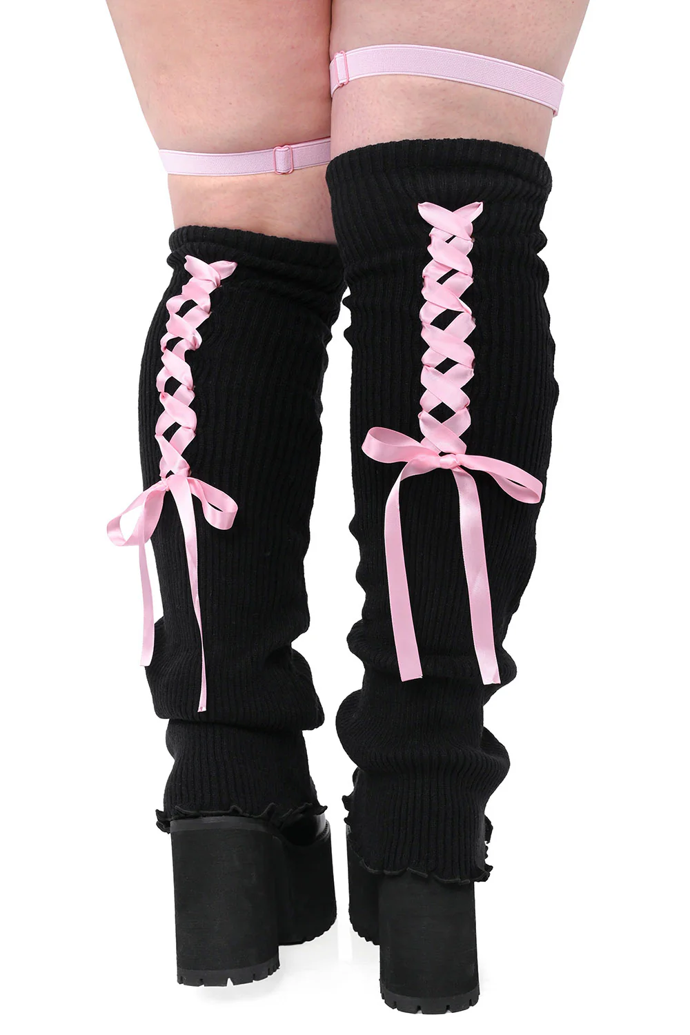 Laced Up Legwarmers [Black/Pink] - Image 3