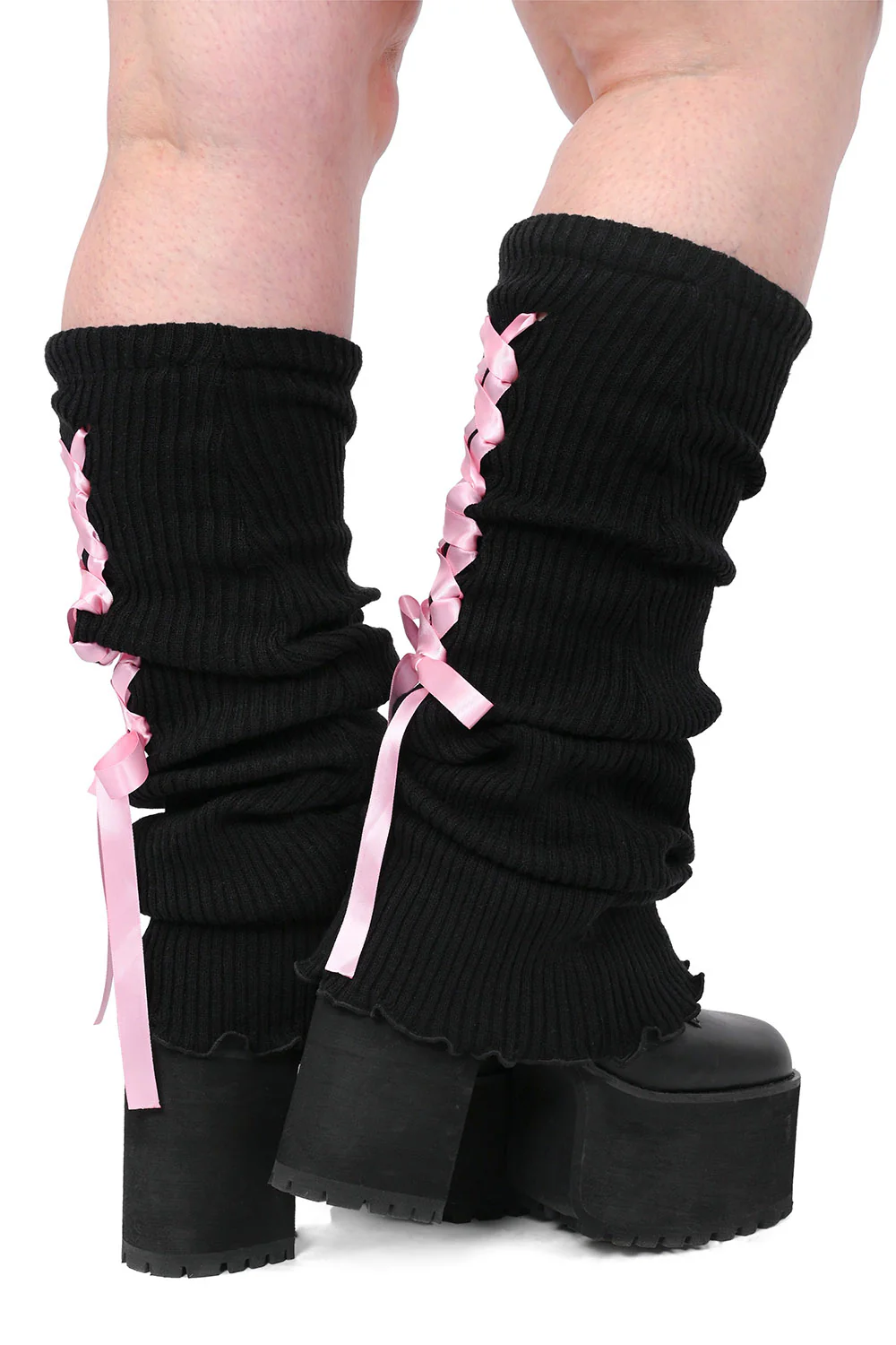 Laced Up Legwarmers [Black/Pink] - Image 4