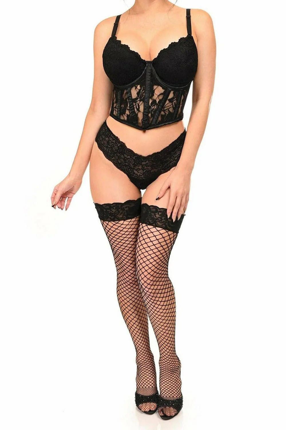 Lavish Black Sheer Lace Waist Cincher Corset - Image 2