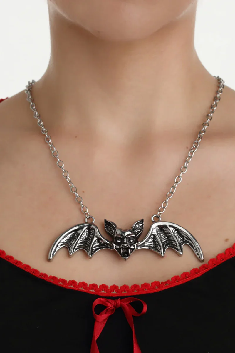 Lily Munster Bat Pendant Necklace [CHROME] - Image 2
