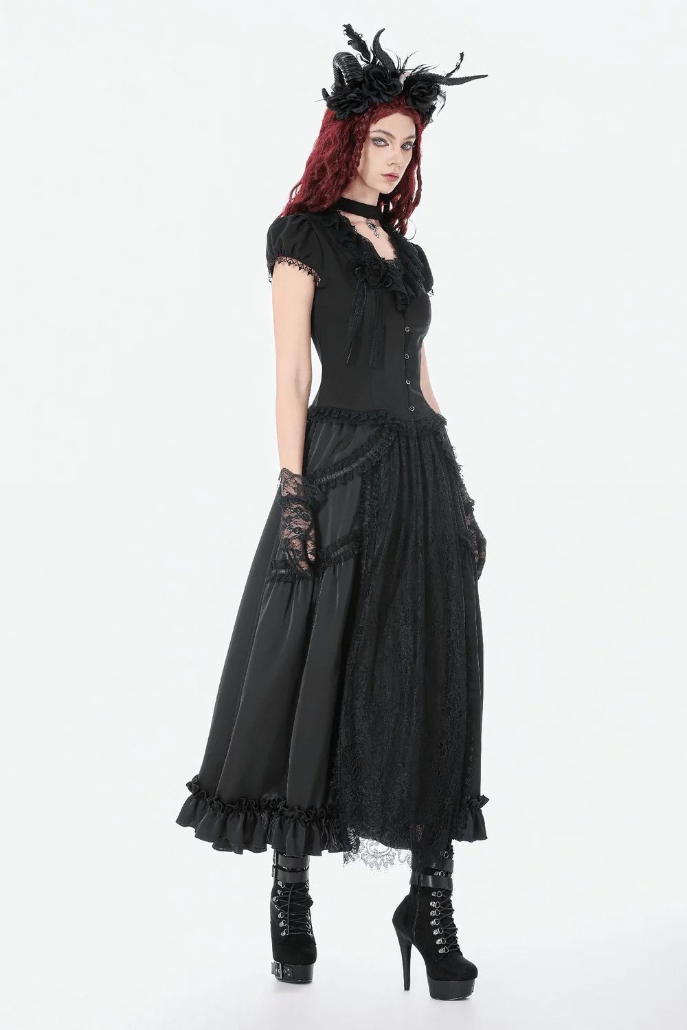 Long Lace Court Mourning Skirt [Black] - Image 2