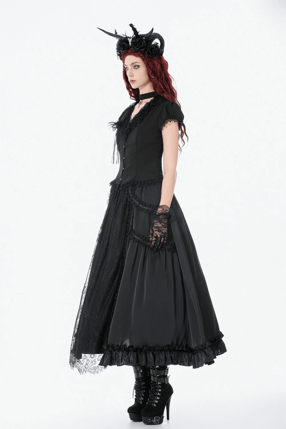 Long Lace Court Mourning Skirt [Black] - Image 6