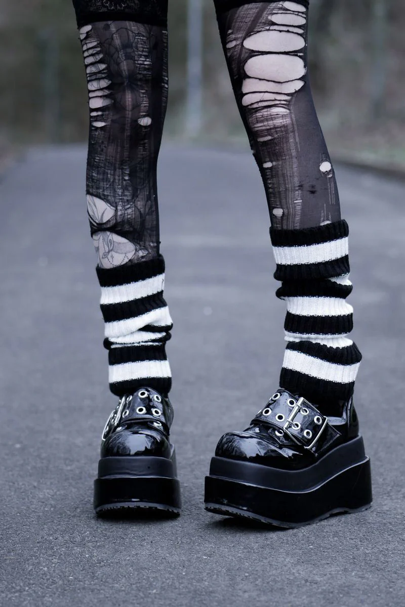 Love at First Bite Striped Leg Warmers [Black/White] - Image 5