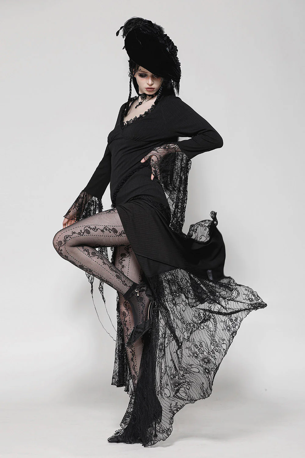Luster Leg Slit Tattered Long Sleeve Dress - Image 2