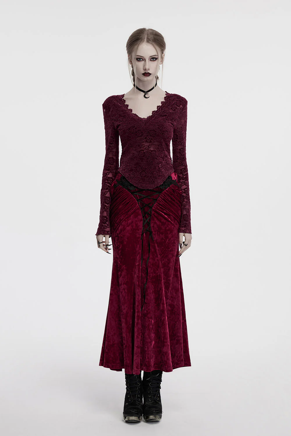 Merlot Long Sleeve Lace Shirt [Red] - Image 4