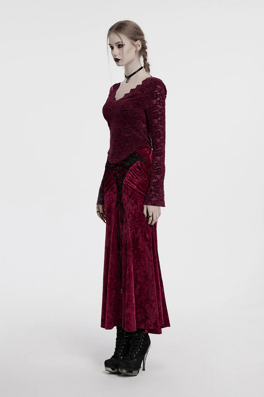 Merlot Long Sleeve Lace Shirt [Red] - Image 5