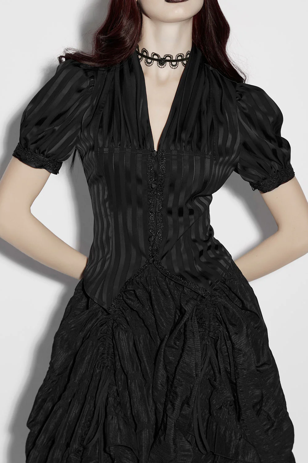 Midnight Moonlace Puff Sleeve Top [Black] - Image 2