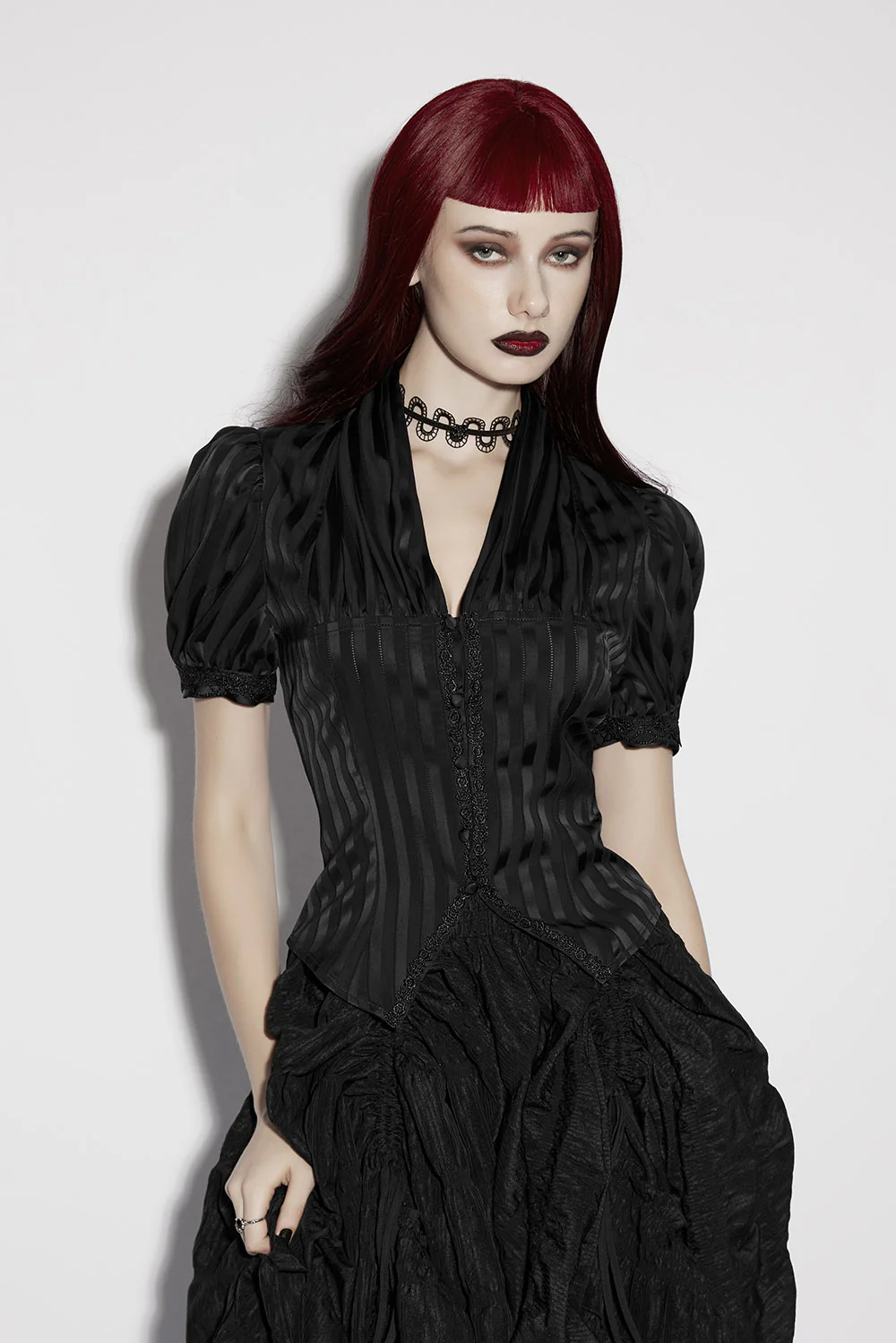 Midnight Moonlace Puff Sleeve Top [Black] - Image 4