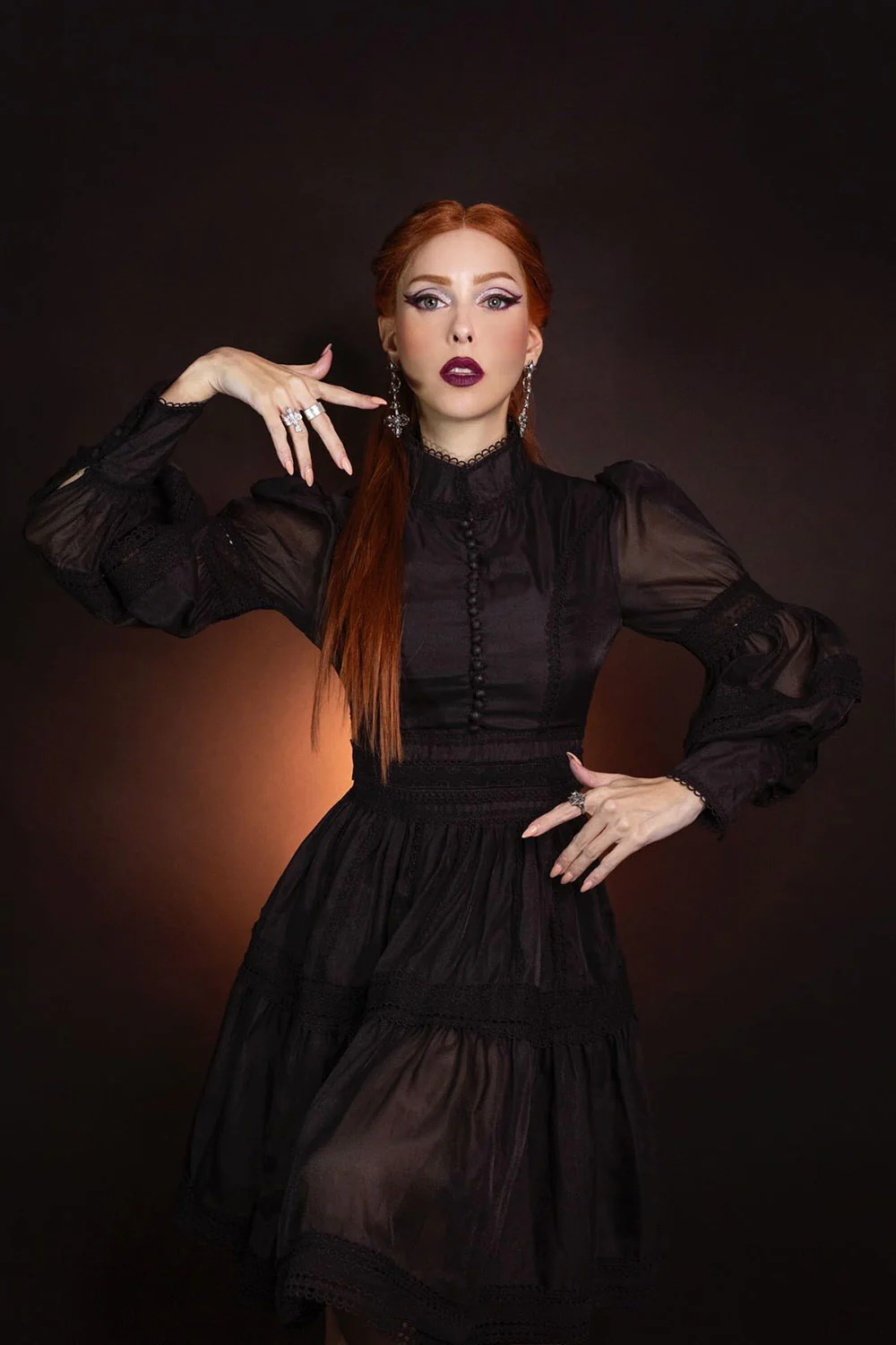 Morgana - Romantic Victorian Dress [Short Black] - Image 3