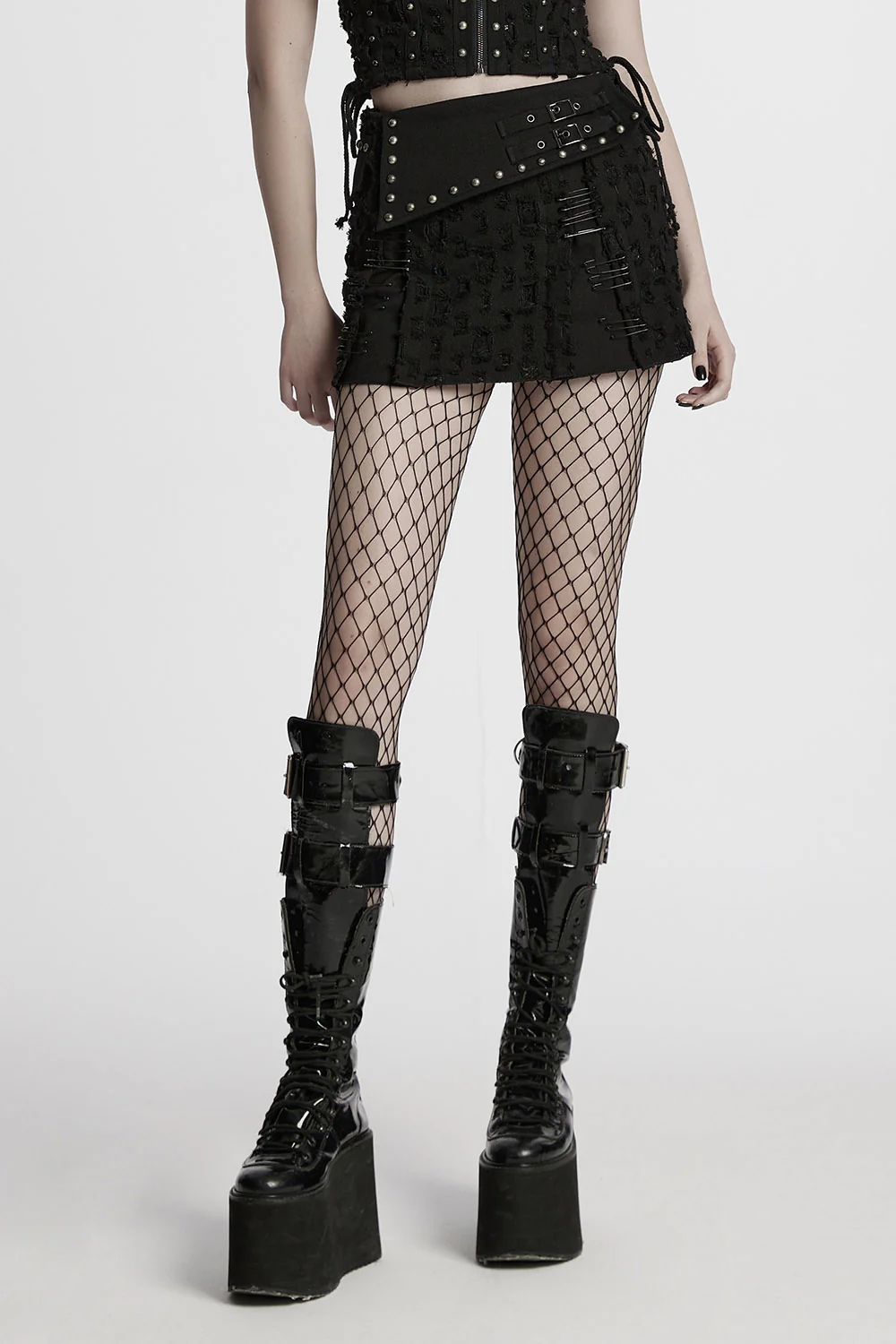 Morose Shredded Safety Pin Mini Skirt - Image 3