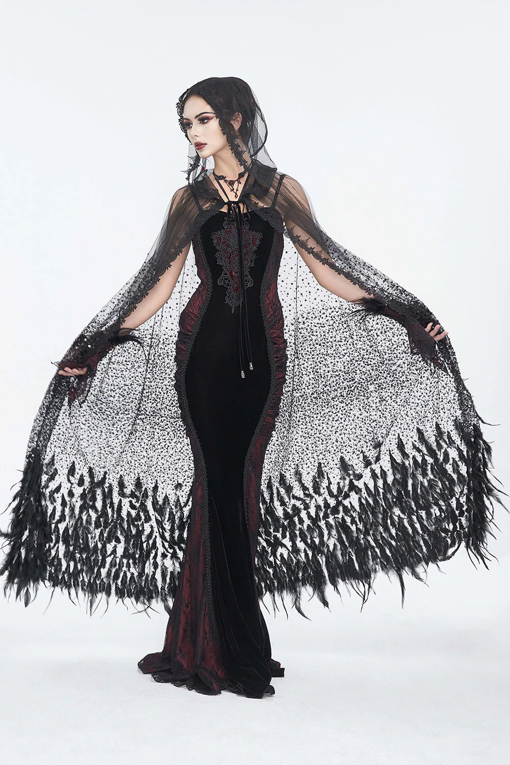 Nevermora Raven Feathered Rhinestone Cape - Image 7
