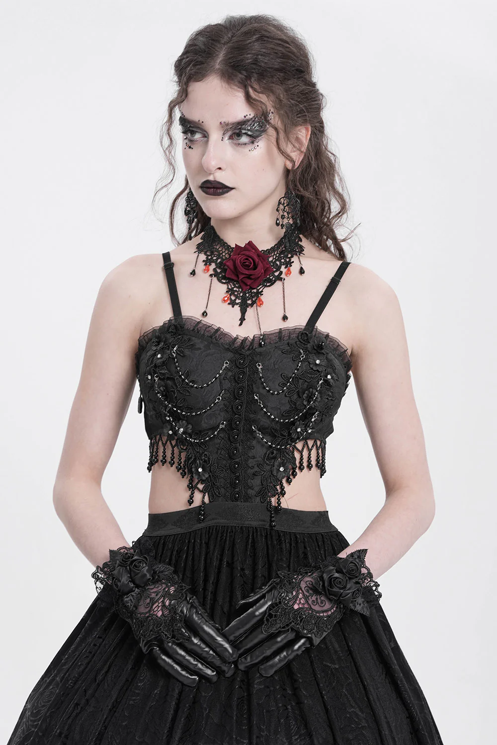 Night Veil Vegan Leather Lace Gloves - Image 4