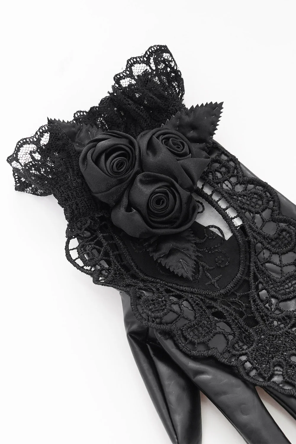 Night Veil Vegan Leather Lace Gloves - Image 5