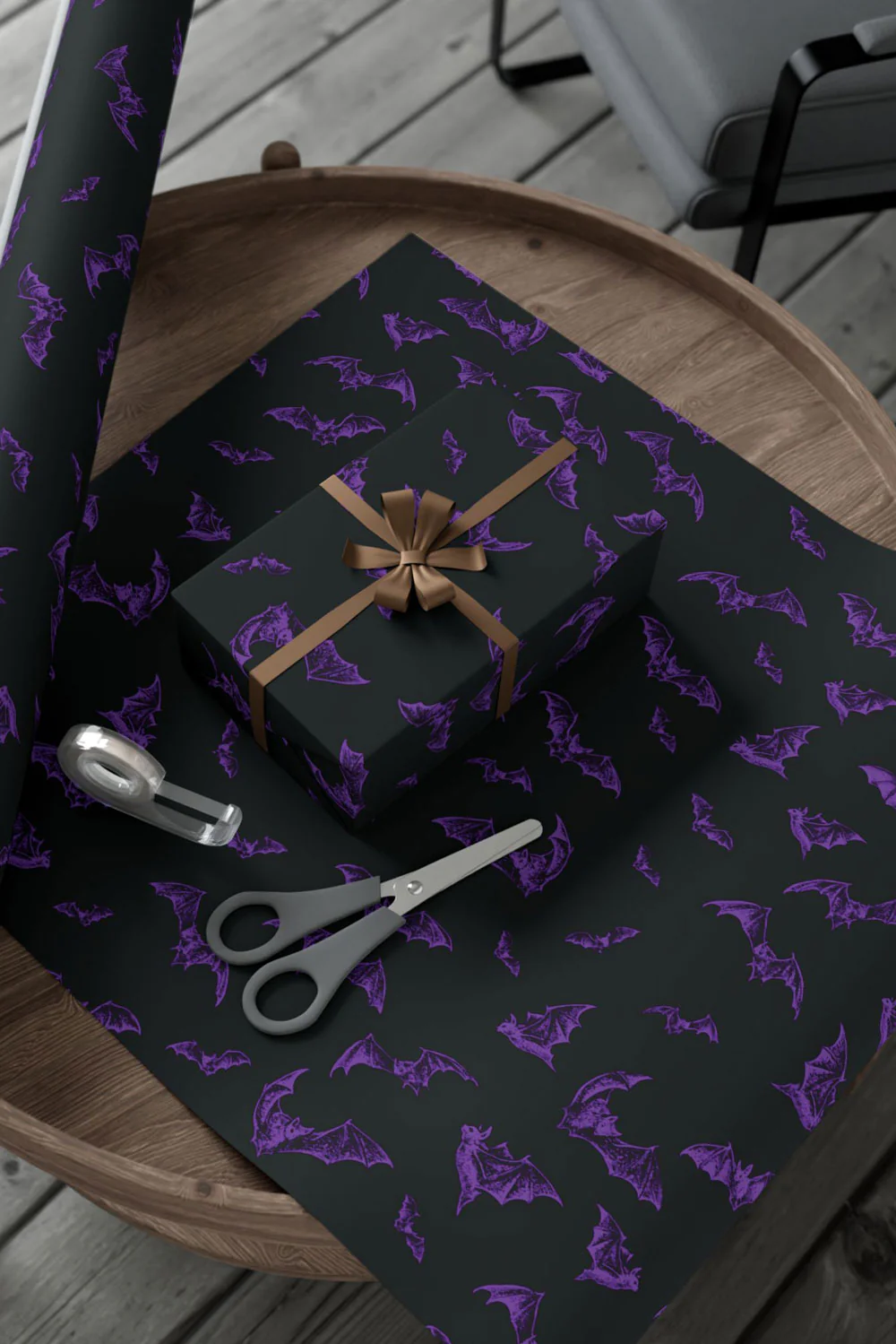 Nocturnal Bats Wrapping Paper [Black/Purple] [30" x 196"] - Image 2
