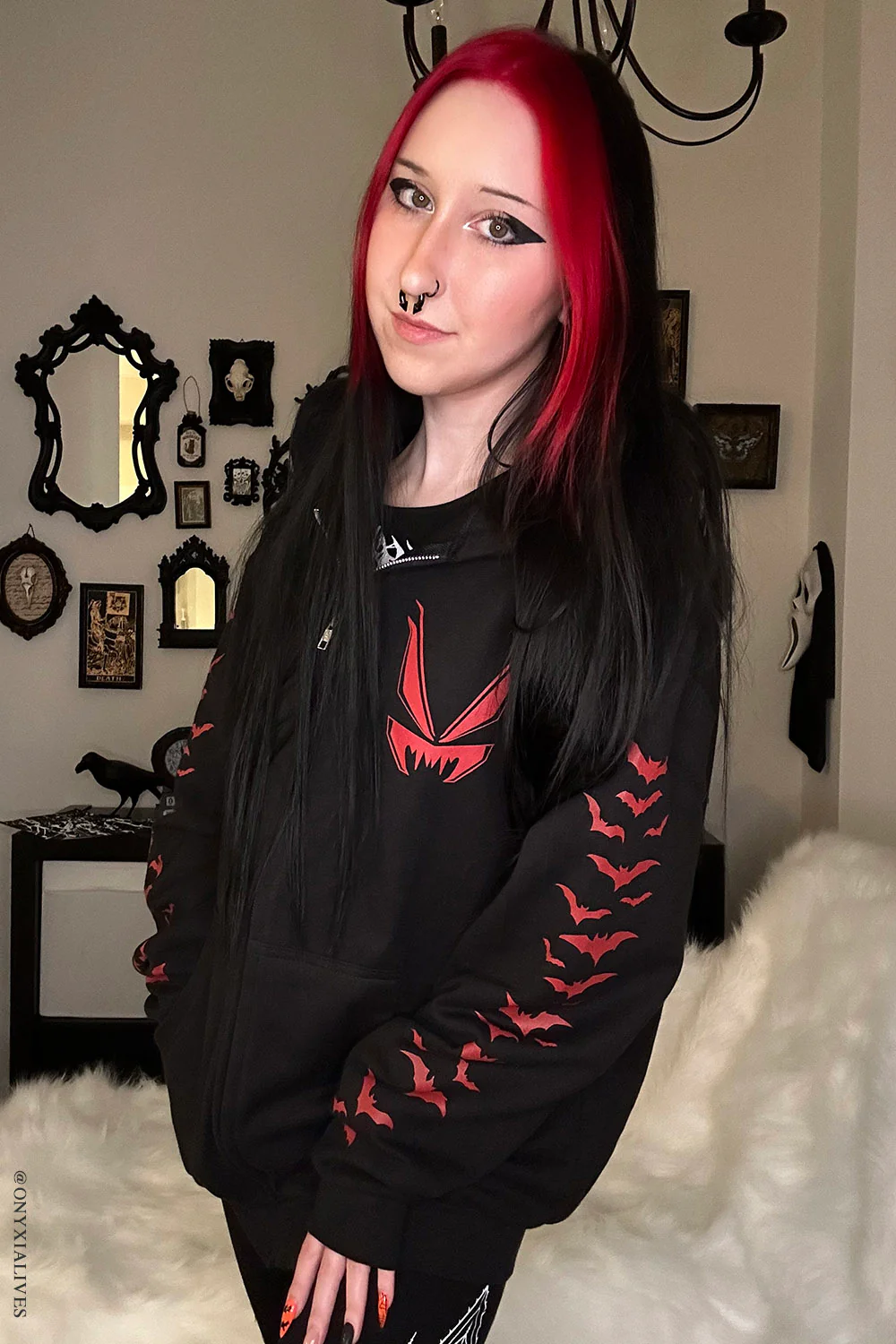Nosferatu Hoodie w/ Red Bat Sleeves - Image 13