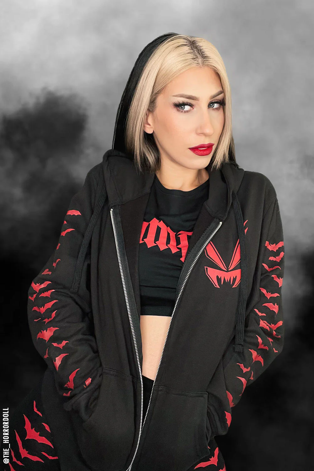 Nosferatu Hoodie w/ Red Bat Sleeves - Image 8