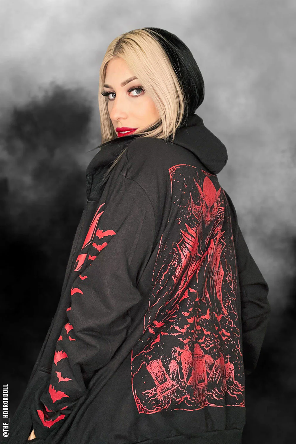 Nosferatu Hoodie w/ Red Bat Sleeves - Image 9