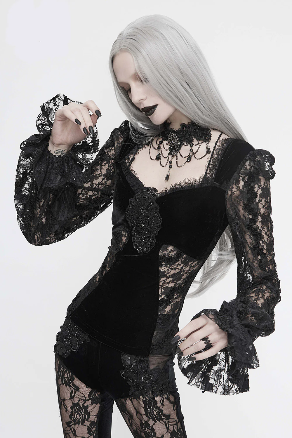 Nosferatu Lace Sleeve Gothic Top - Image 2