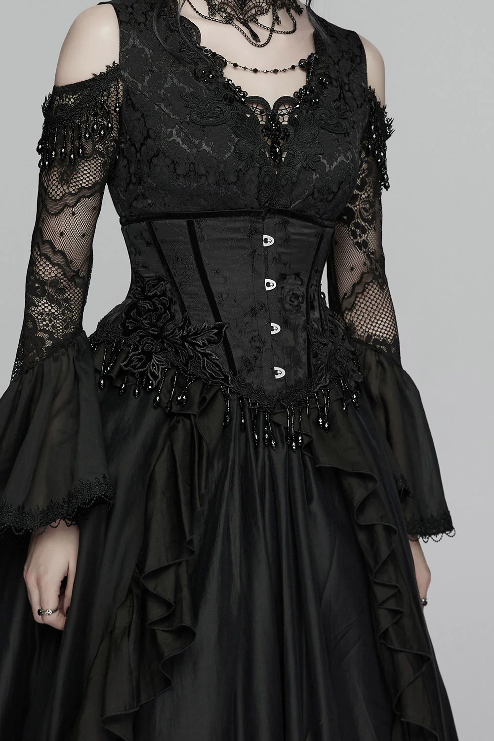 Obsidian Bloom Embroidered Rose Corset - Image 3
