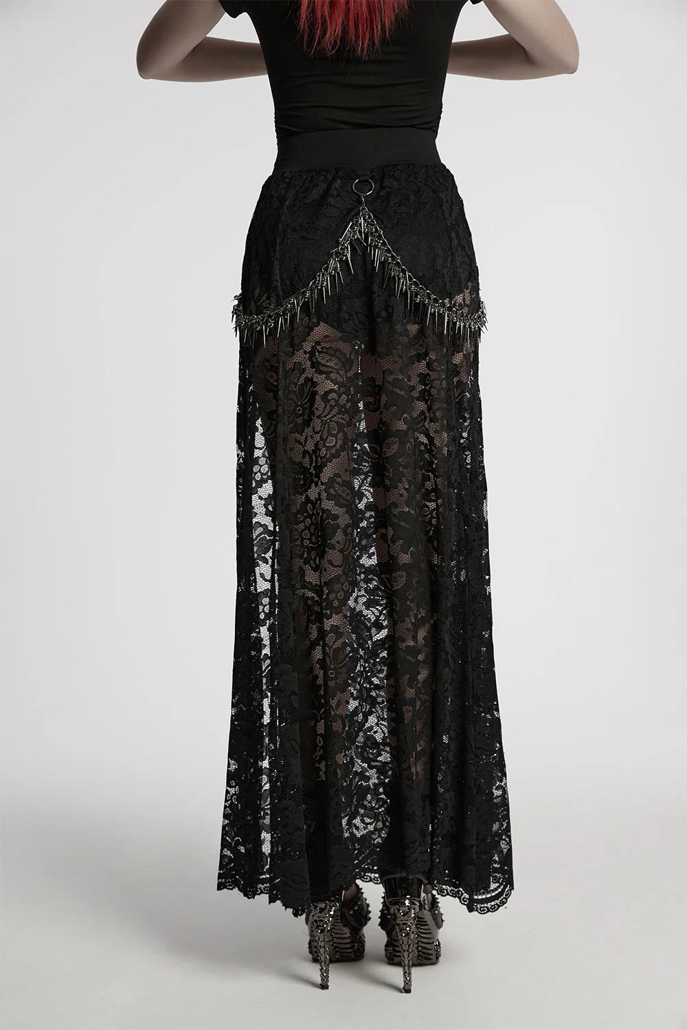 Perish Lace Leg Slit Skirt with Spiked Chains - Image 3