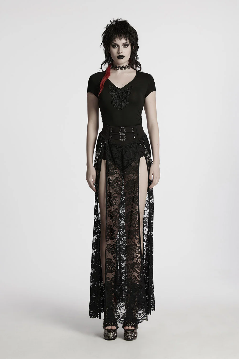 Perish Lace Leg Slit Skirt with Spiked Chains - Image 5