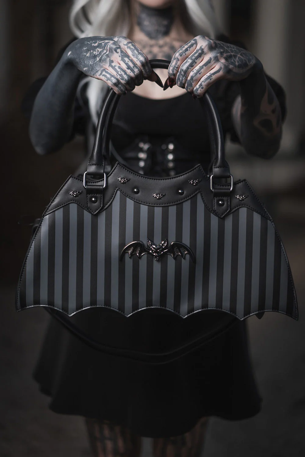 Pinstripe Bat Handbag