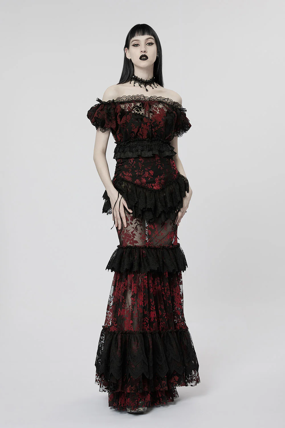 Primrose Mermaid Maxi Skirt [BLACK/RED]