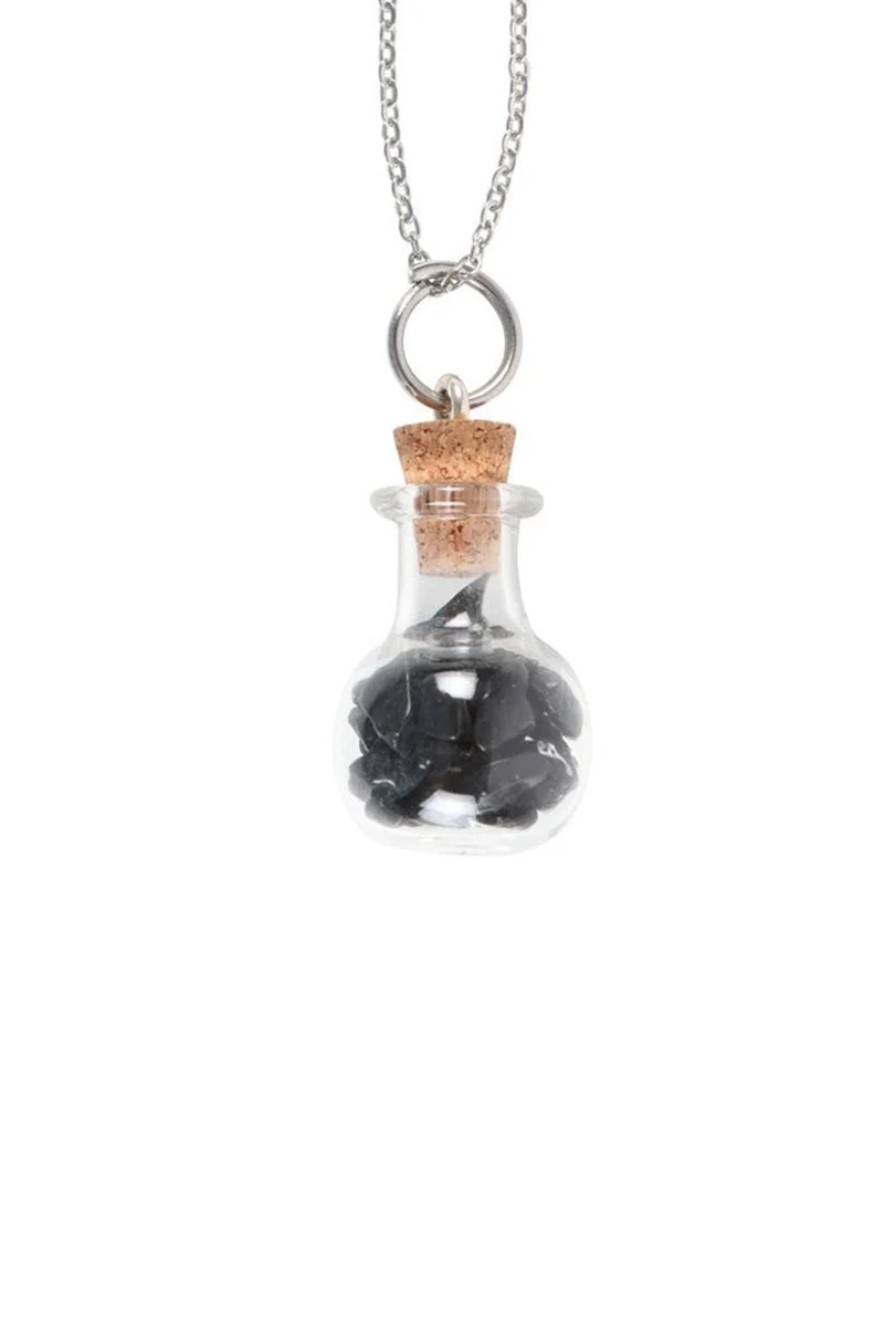 Protection Obsidian Crystal Chip Potion Bottle Necklace - Image 3