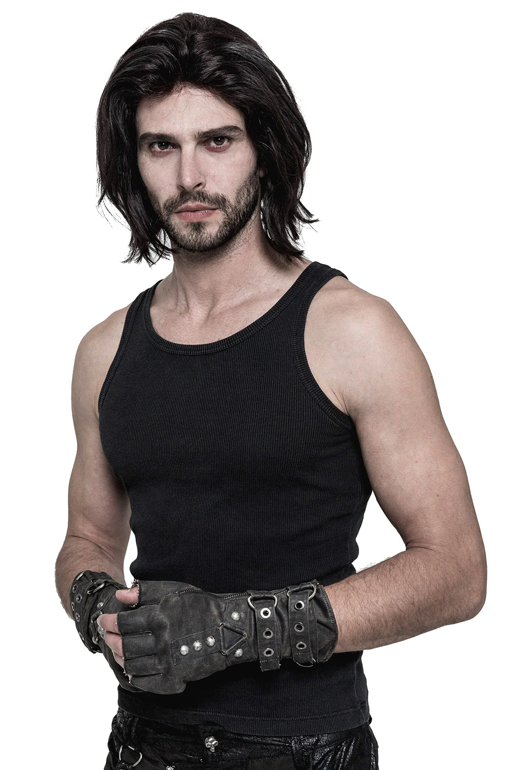 Men's Steampunk Fingerless Gloves [Gray] - Image 3
