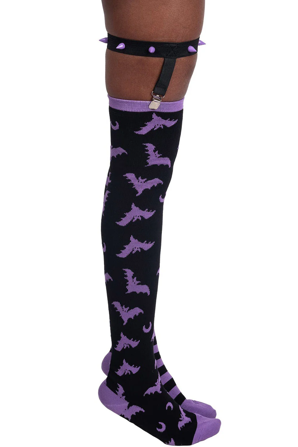Purple Stripes Thigh High Garter Socks [BLACK/PURPLE] - Image 4
