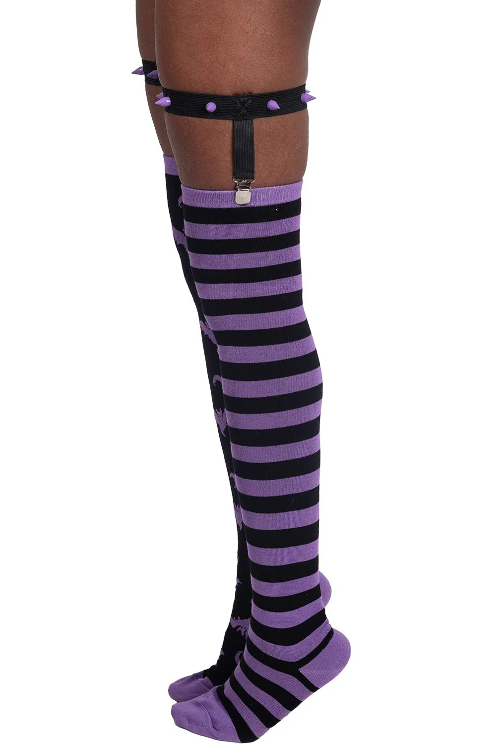 Purple Stripes Thigh High Garter Socks [BLACK/PURPLE] - Image 5