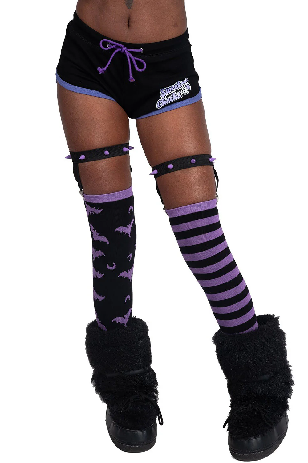 Purple Stripes Thigh High Garter Socks [BLACK/PURPLE] - Image 7