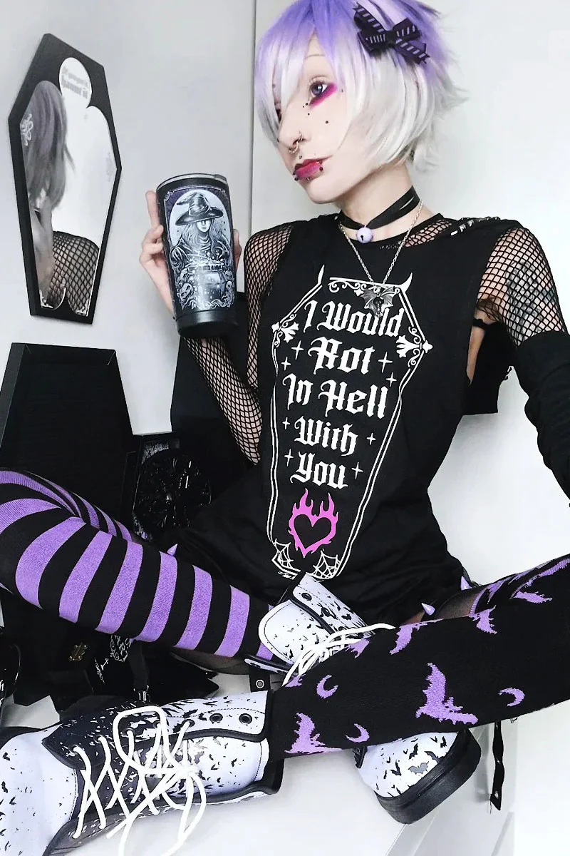 Purple Stripes Thigh High Garter Socks [BLACK/PURPLE] - Image 9