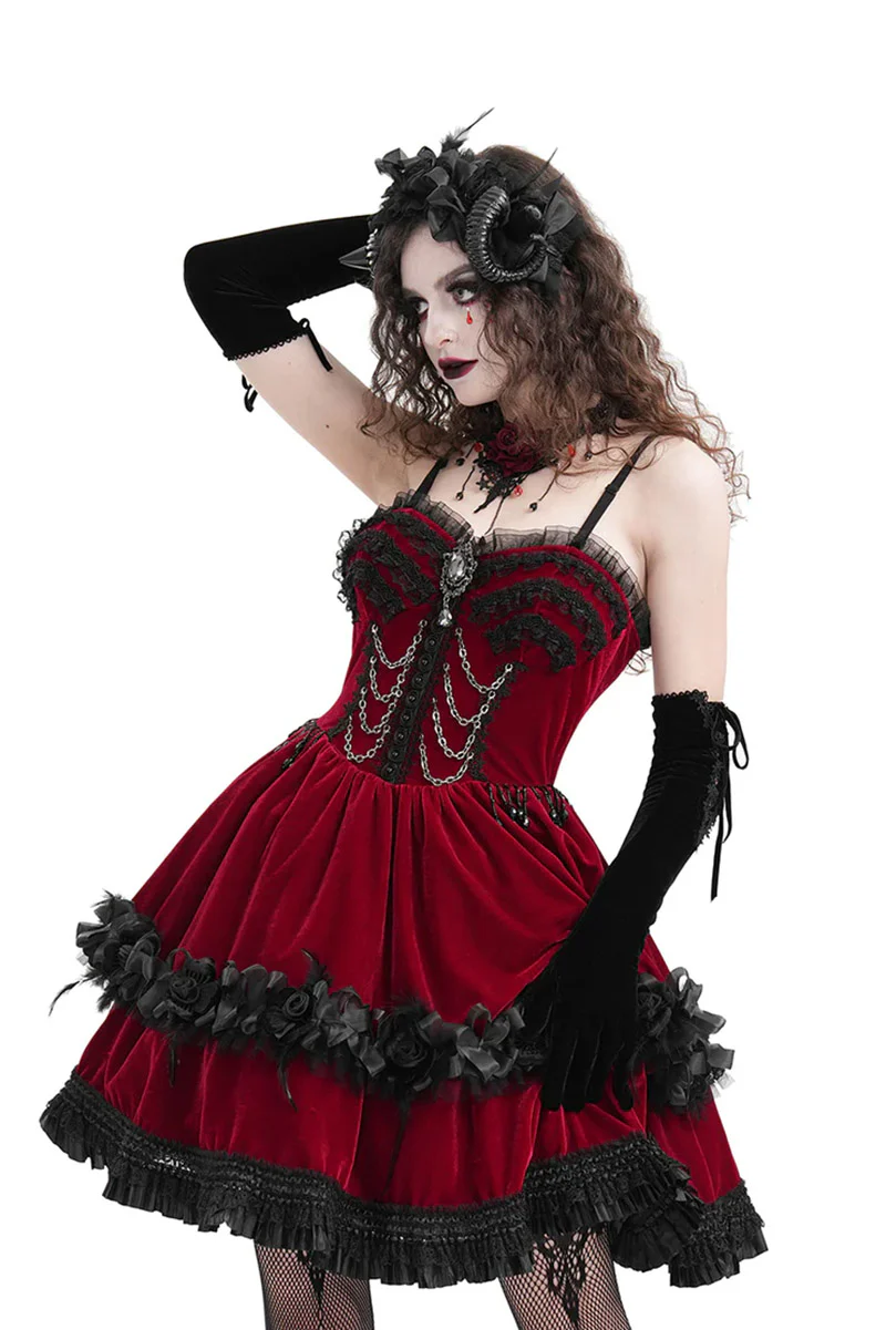 Queen of Tarts Red Velvet Ruffle Dress