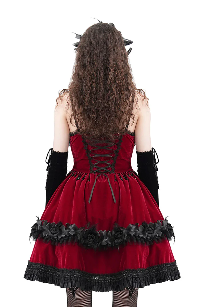 Queen of Tarts Red Velvet Ruffle Dress - Image 2