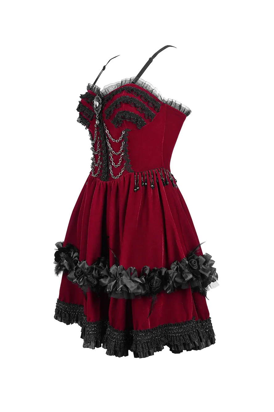 Queen of Tarts Red Velvet Ruffle Dress - Image 5