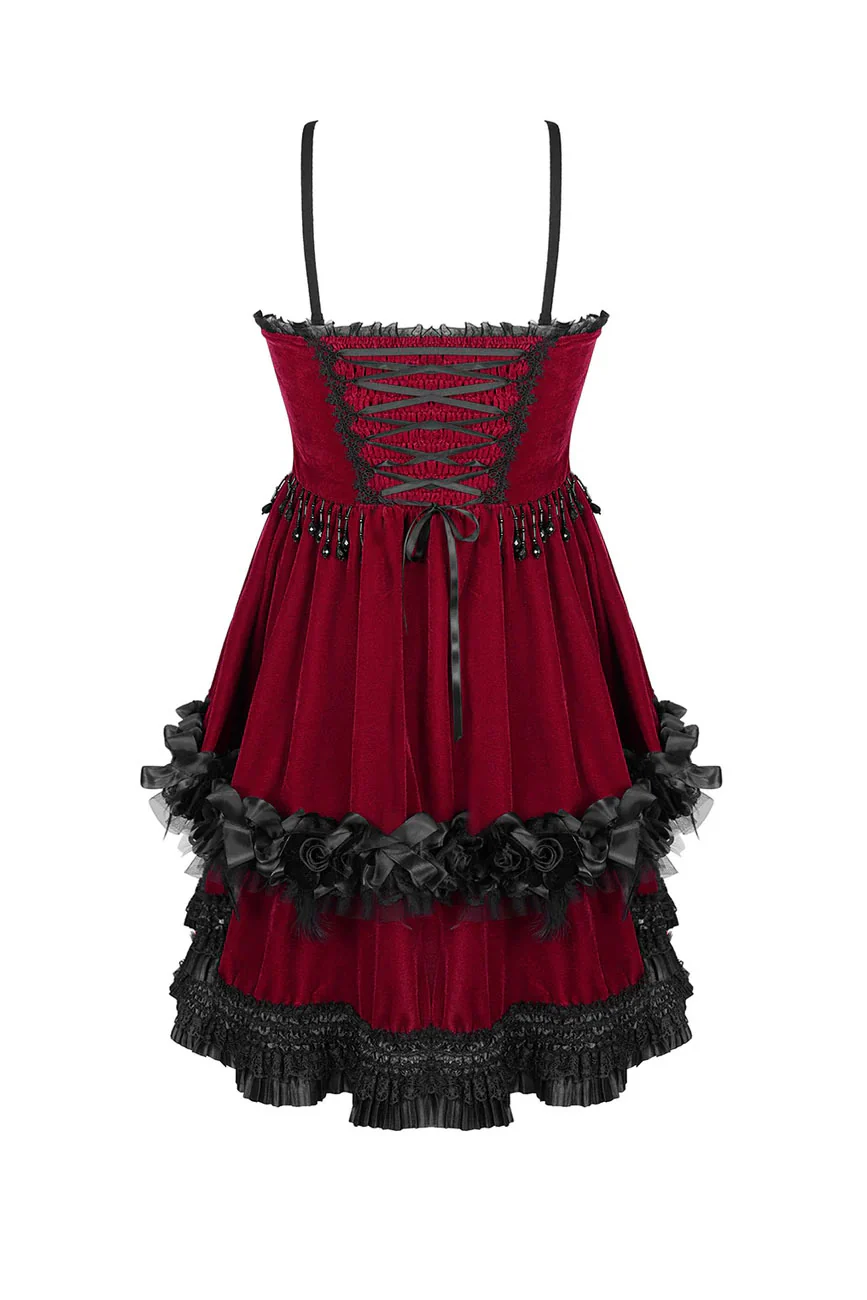 Queen of Tarts Red Velvet Ruffle Dress - Image 6