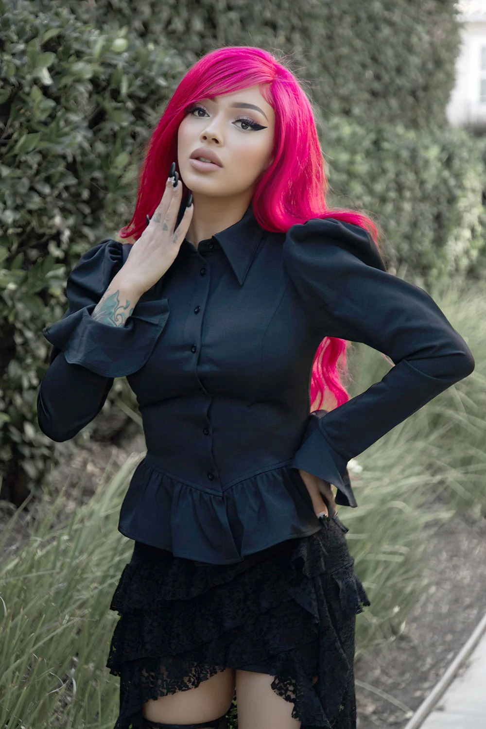 Ravenmourne Puff Sleeve Peplum Top - Image 2