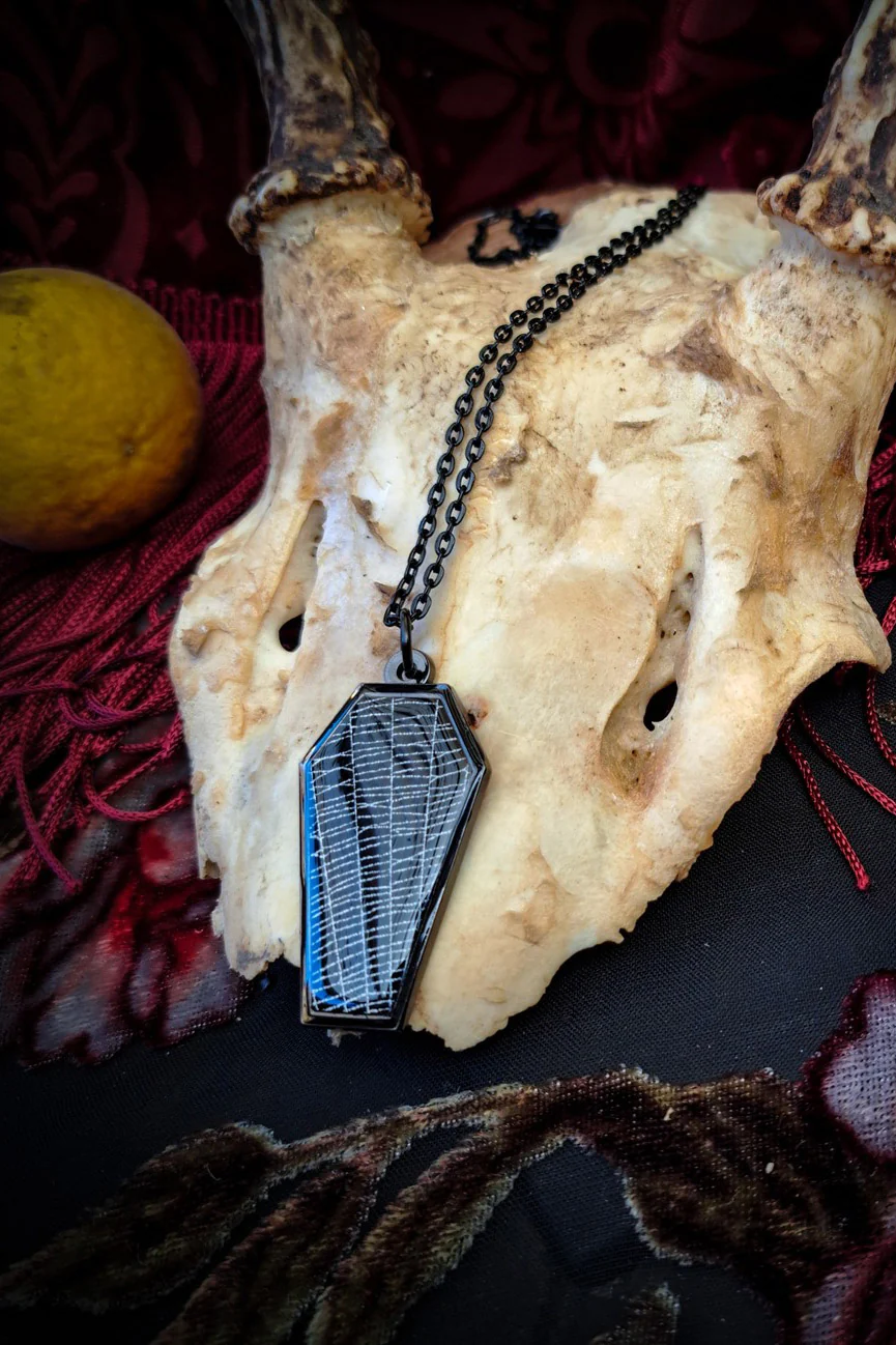 Real Spiderweb Coffin Necklace [Black] - Image 2