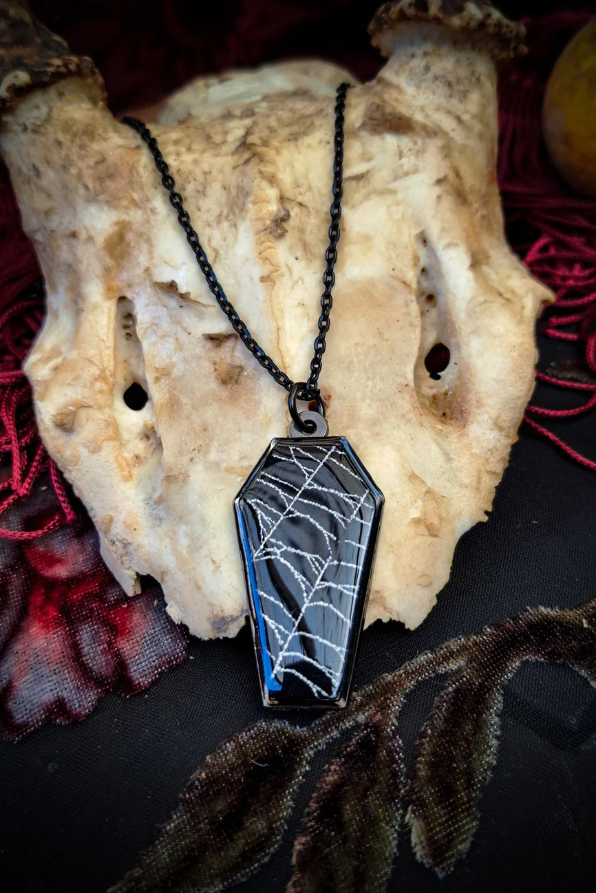 Real Spiderweb Coffin Necklace [Black] - Image 3